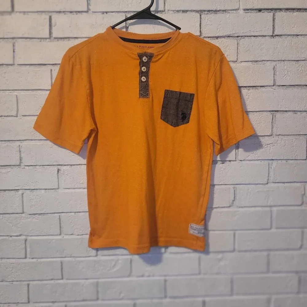 Boy's U.S. Polo Assn. Orange Henley T-Shirt with Pocket, Size 14/16